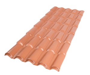 Imagem de uma telha de PVC cor terracota.